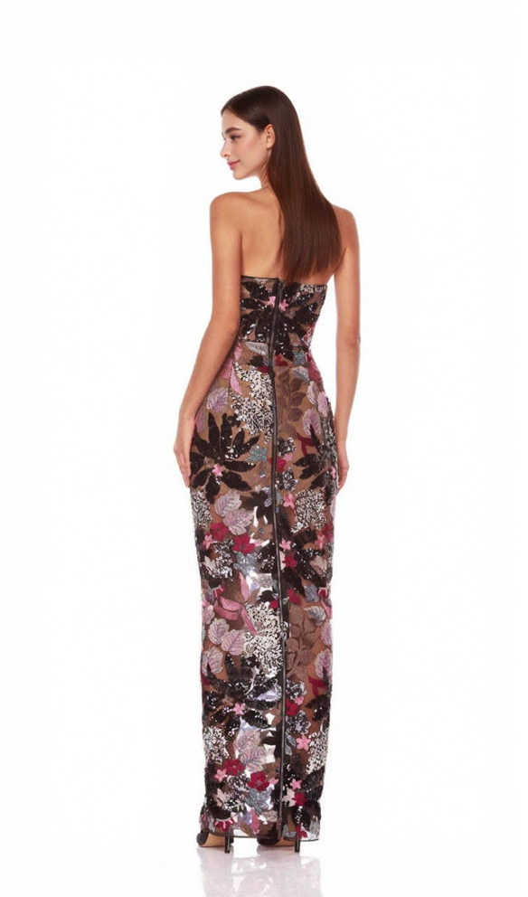 AIIZIE DAISY DAHLIA EMBROIDERED STRAPLESS MAXI DRESS - product image