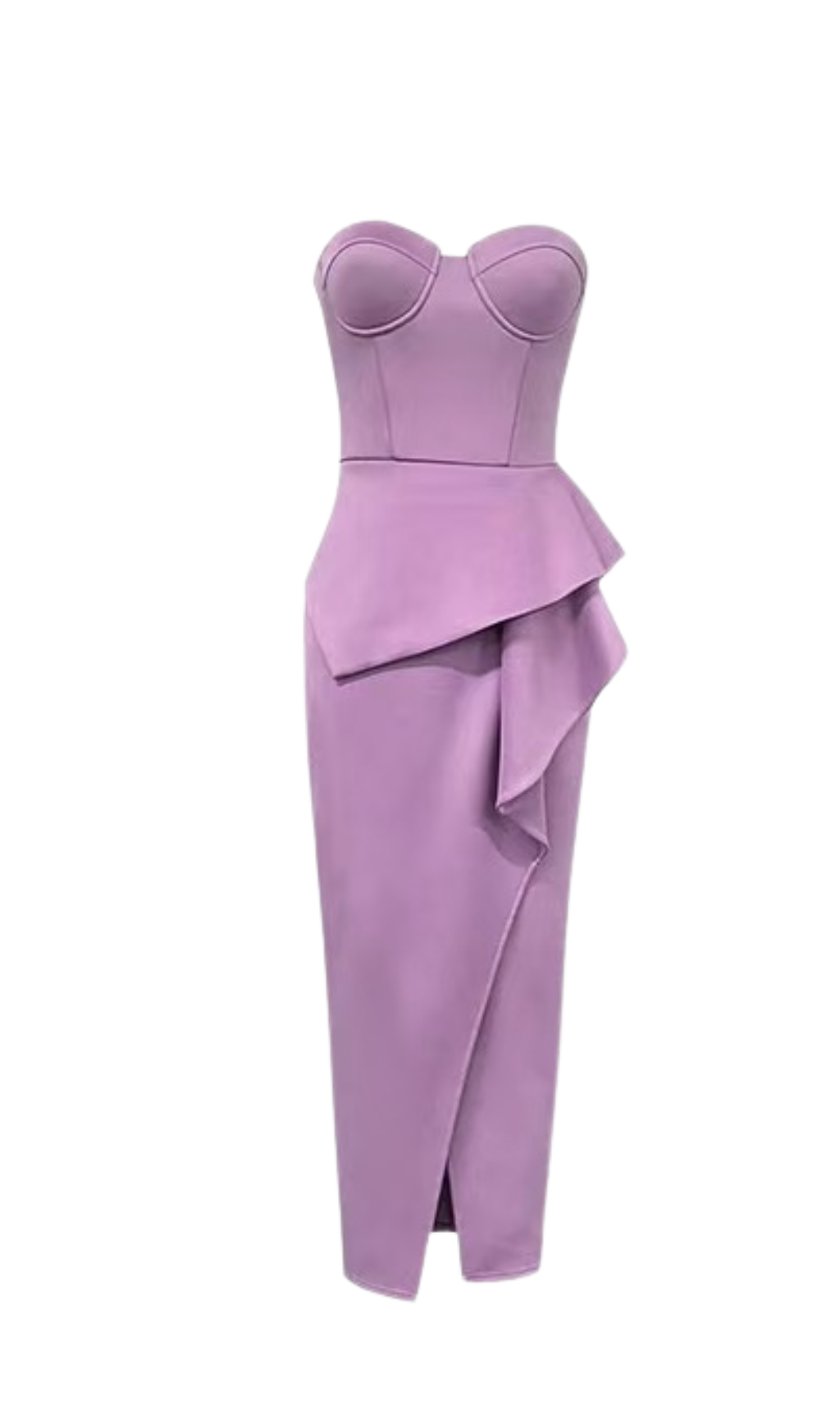 OFF-SHOULDER HIGH SPLIT RUFFLE MIDI DRESS