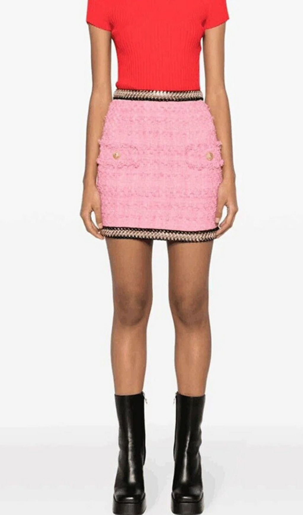 KETTENVERZIERTER TWEED-MINIROCK IN PINK