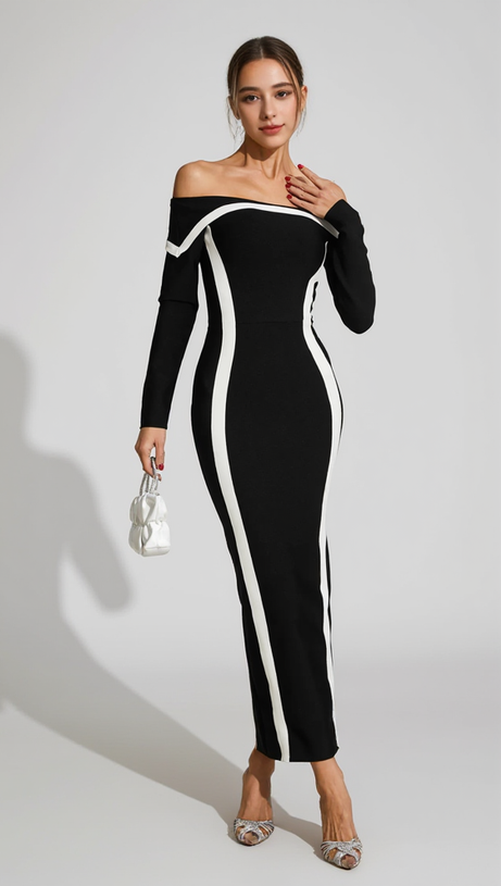 BLACK JANET OFF SHOULDER MAXI DRESS