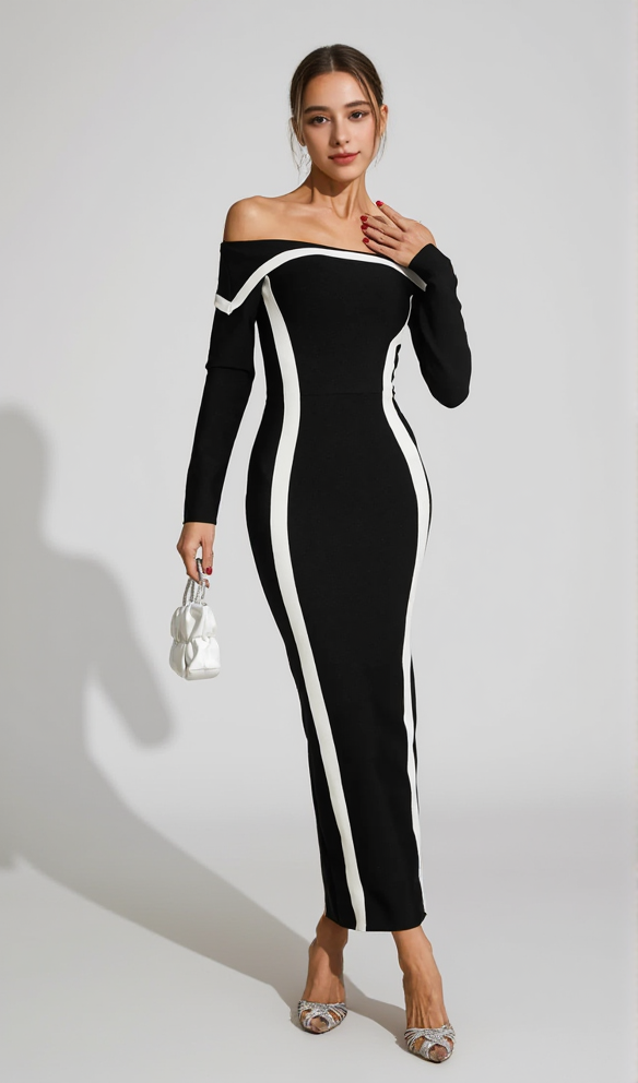 AIIZIE BLACK JANET OFF SHOULDER MAXI DRESS - product image