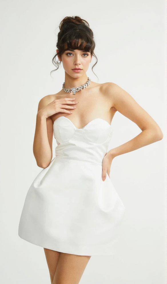 AIIZIE STRAPLESS BUSTIER MINI DRESS IN WHITE - product image