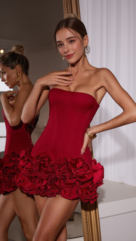 CLEGG RED CORSET FLOWER TWO-PIECE SET