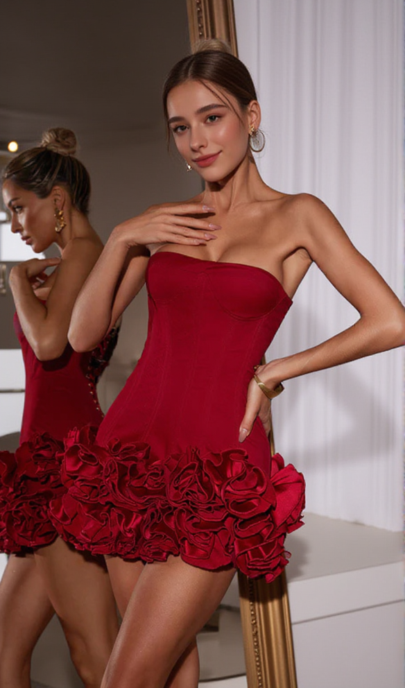 CLEGG RED CORSET FLOWER TWO-PIECE SET