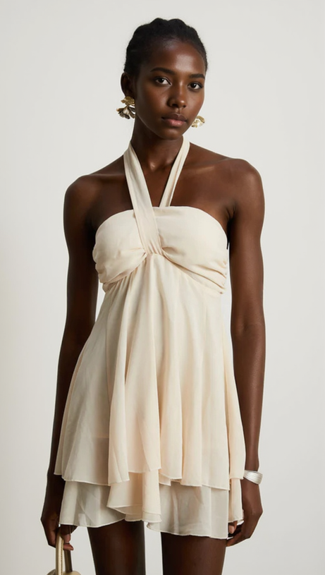 BACKLESS BANDAGE MINI DRESS IN NEUTRALS