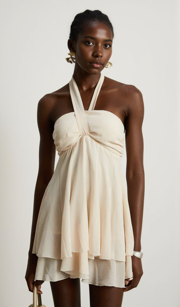AIIZIE BACKLESS BANDAGE MINI DRESS IN NEUTRALS - product image