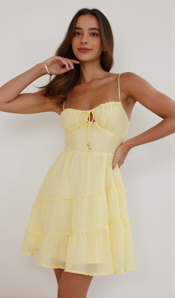 CALISTA STRAP MINI DRESS IN YELLOW