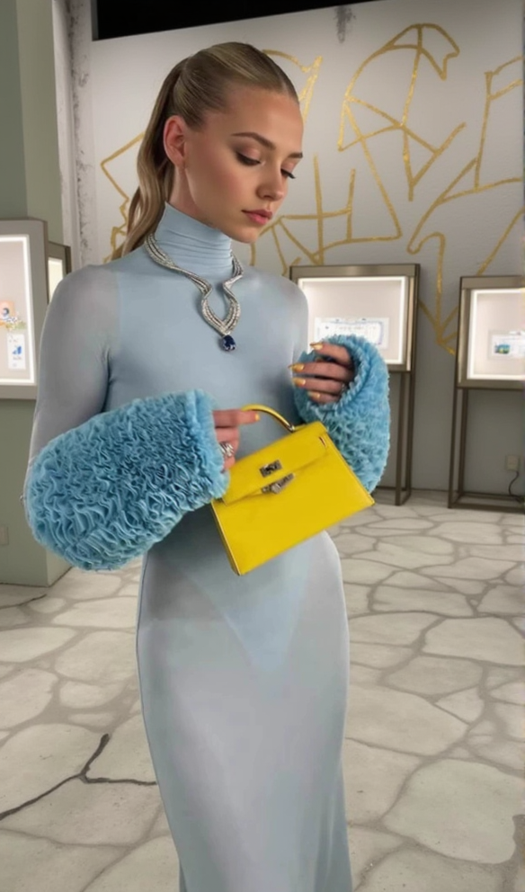 AIIZIE MICHELLE RUFFLED TURTLENECK MAXI DRESS IN PALE BLUE - product image