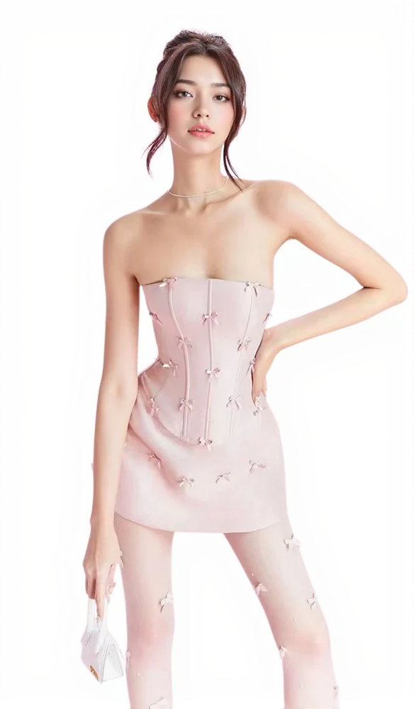 ROSA TRÄGERLOSES MINIKLEID-SET MIT SCHLEIFE