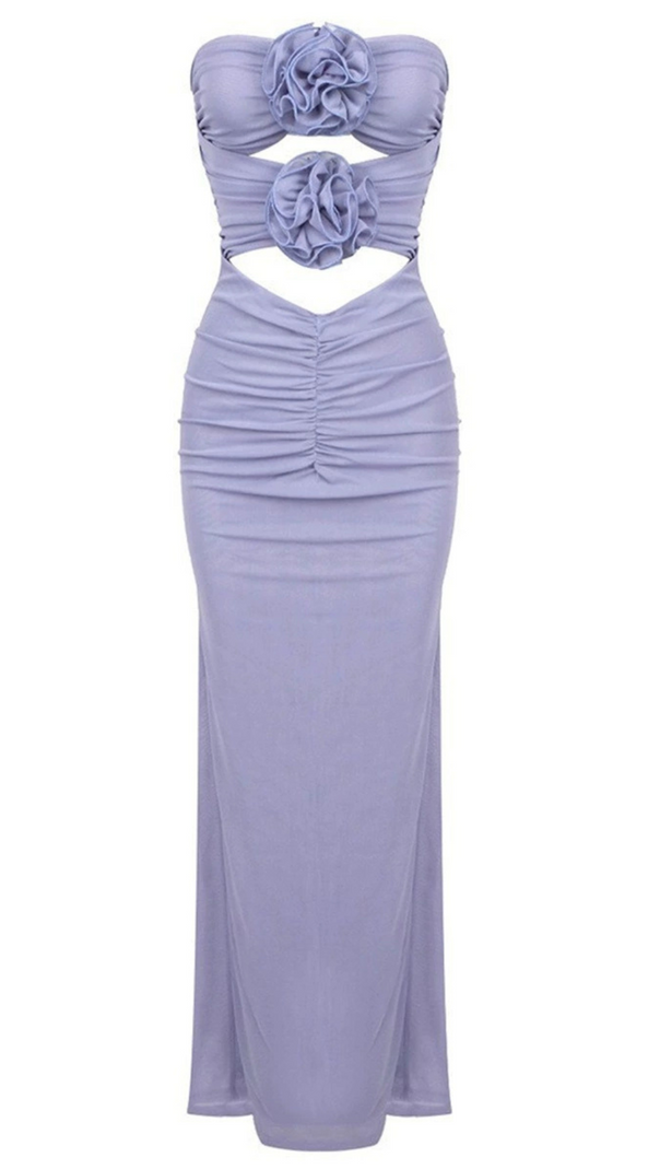 AIIZIE ADELA BLUE STRAPLESS CUT OUT FLOWER BLOOM MIDI DRESS - product image