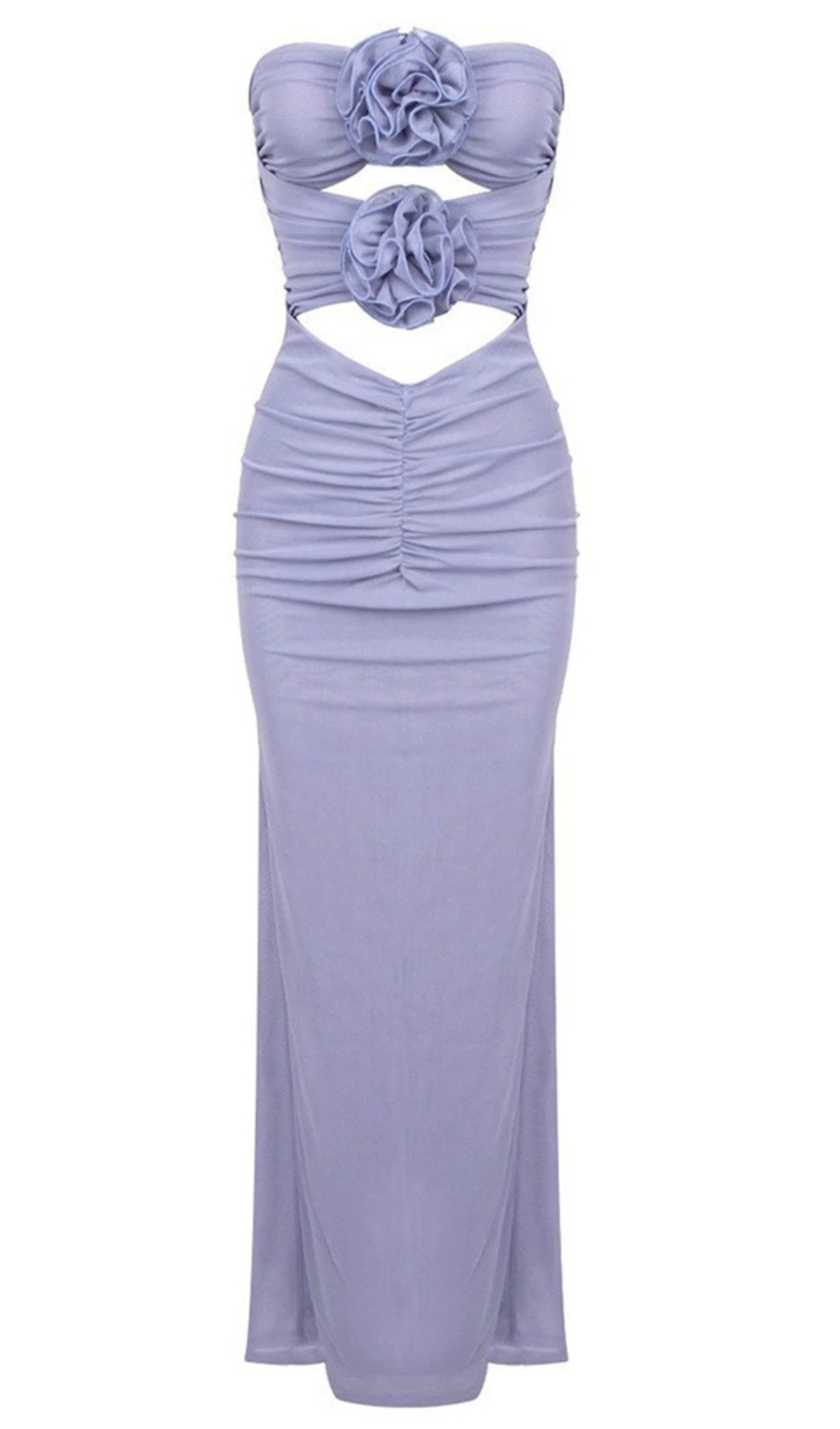 ADELA BLUE STRAPLESS CUT OUT FLOWER BLOOM MIDI DRESS