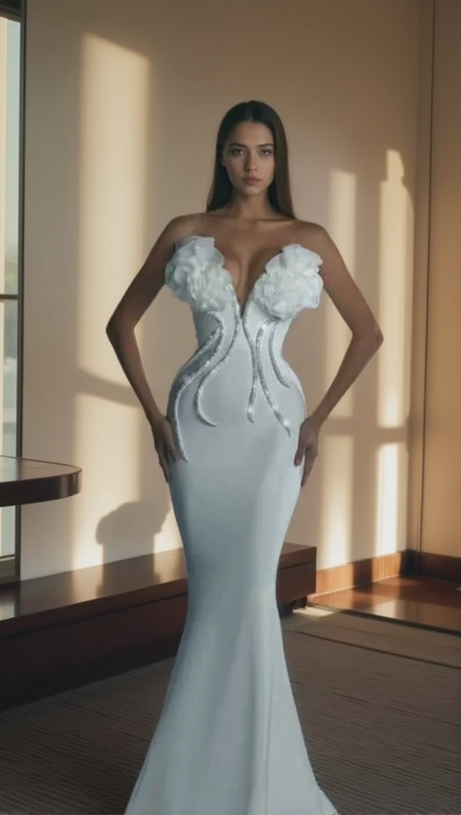 OFF SHOULDER FLOWER EMBELLISHED BODYCON GOWN