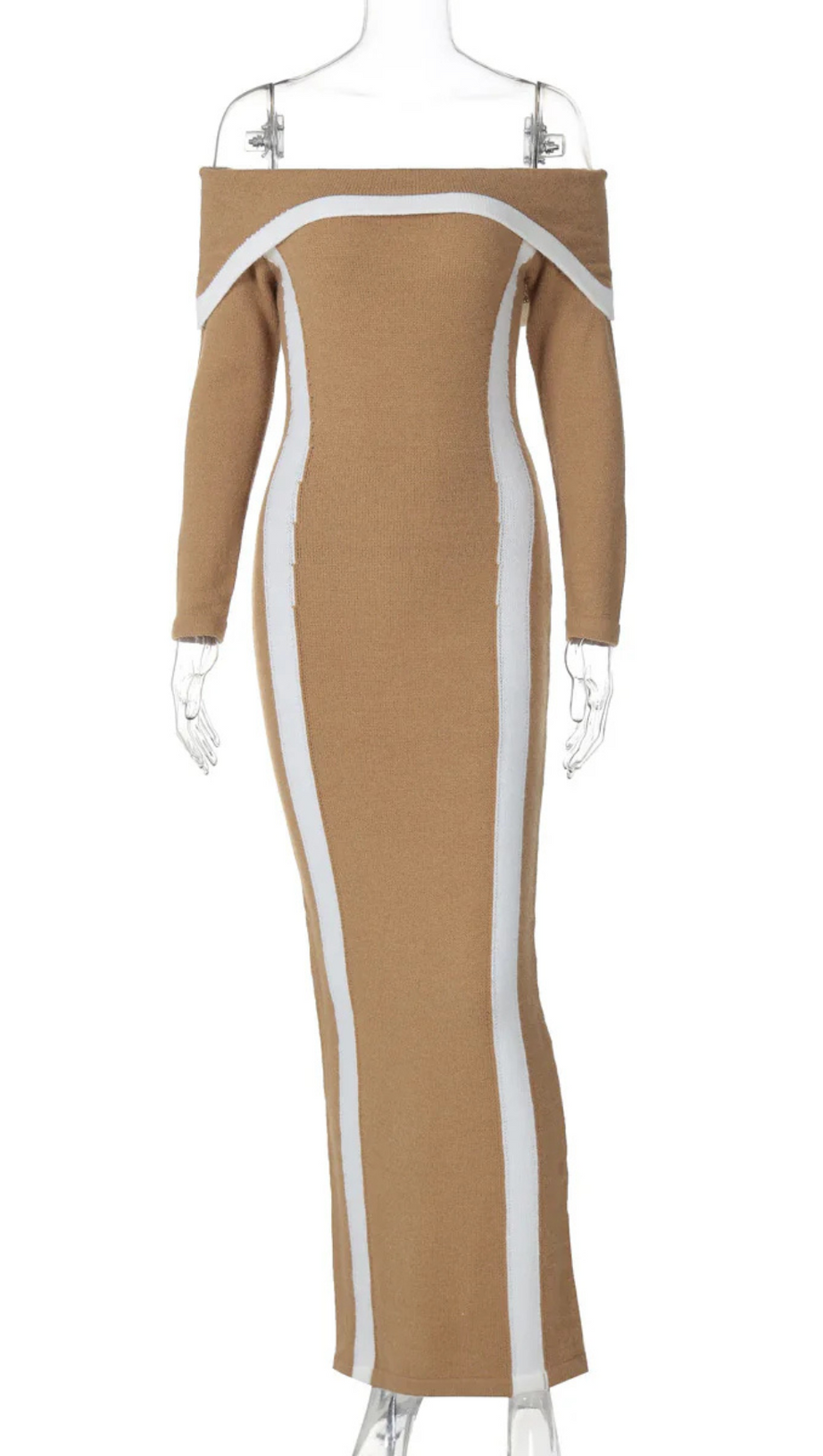Beiges schulterfreies Maxikleid „Janet“