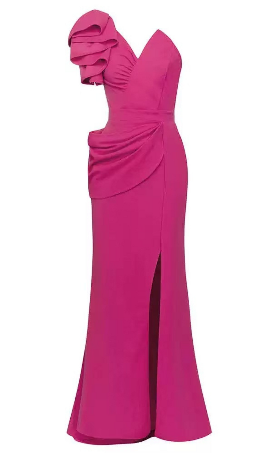 ASYMMETRICAL OBLIQUE SHOULDER SLIT SLEEVELESS MAXI DRESS