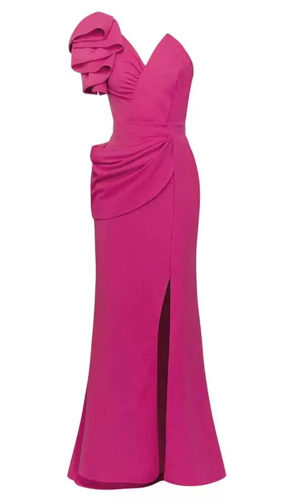 ASYMMETRICAL OBLIQUE SHOULDER SLIT SLEEVELESS MAXI DRESS