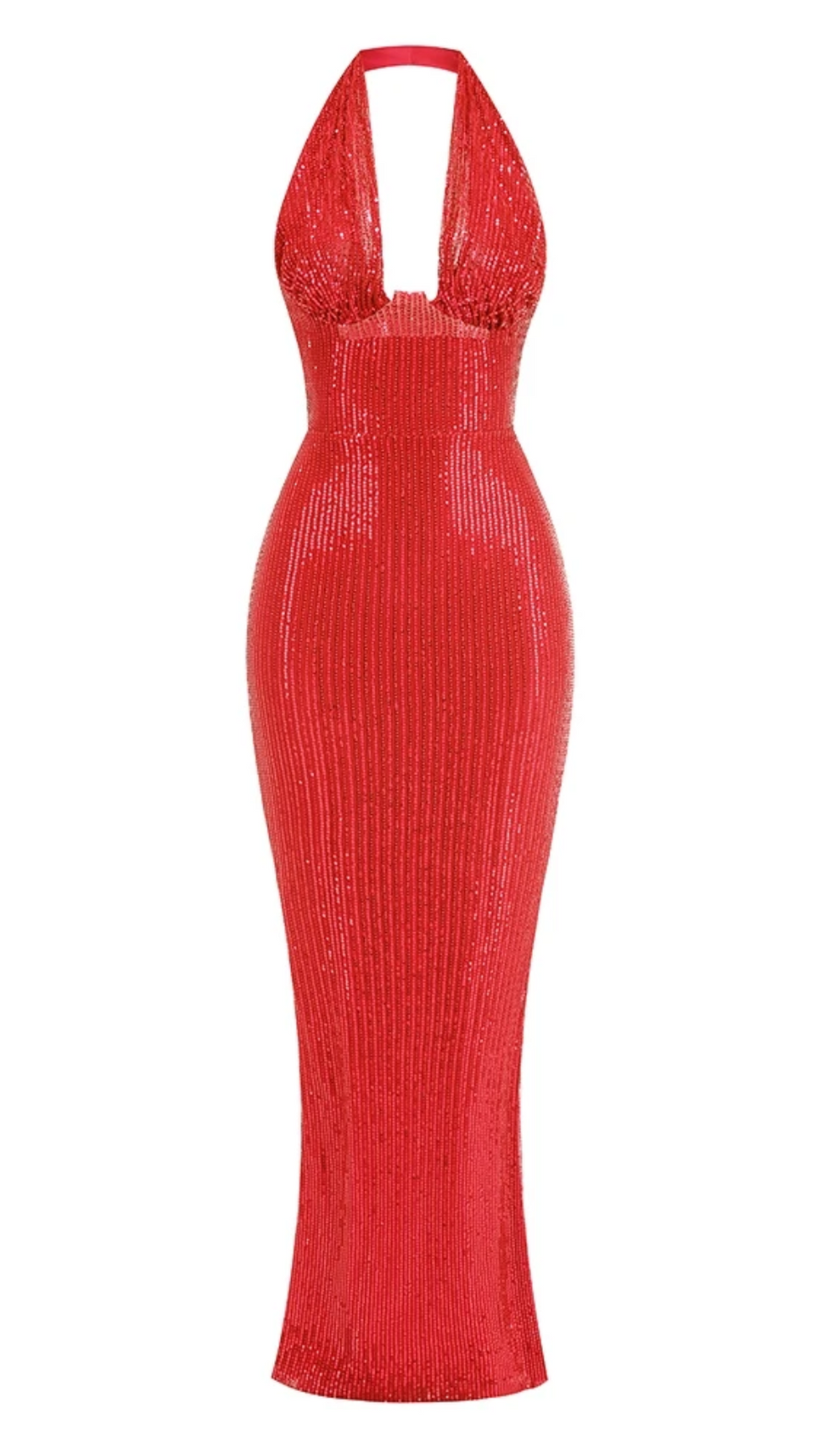 Neckholder-Kleid mit Paillettenverzierung in Rot