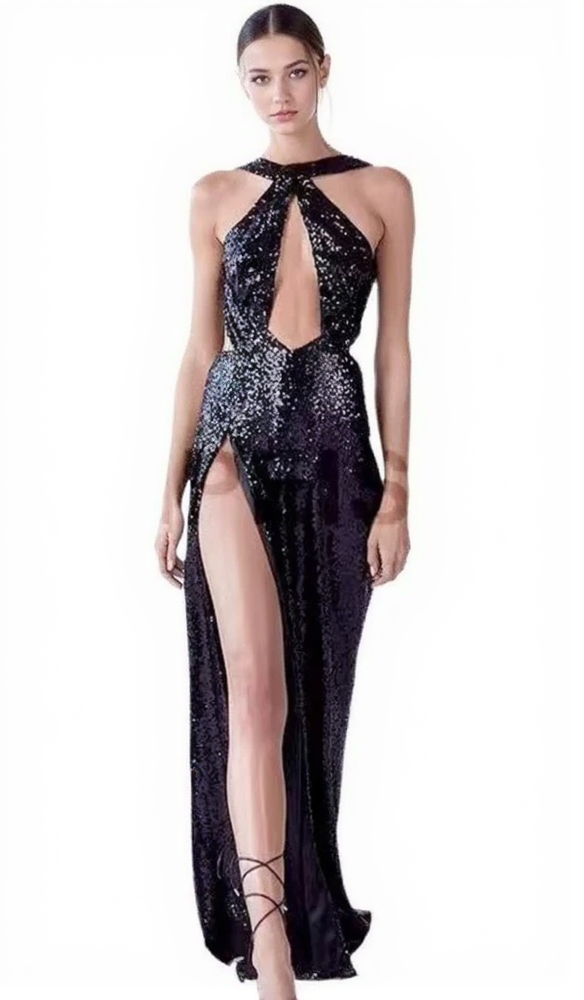 SEQUIN HIGH SLIT CUTOUT DRESS