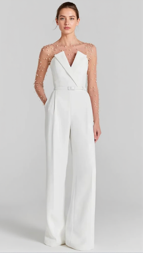 MESH PEARL JUMPSUIT TWO PIECE