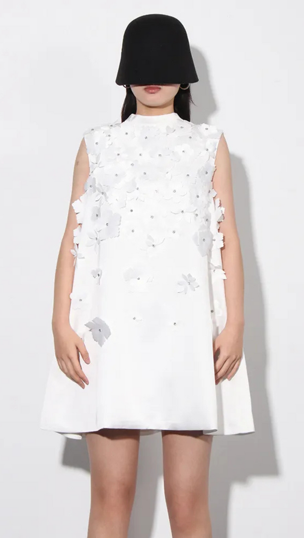 AIIZIE LYDIA FLOWER APPLIQUE MOCK NECK BOW TRIM MINI DRESS - product image