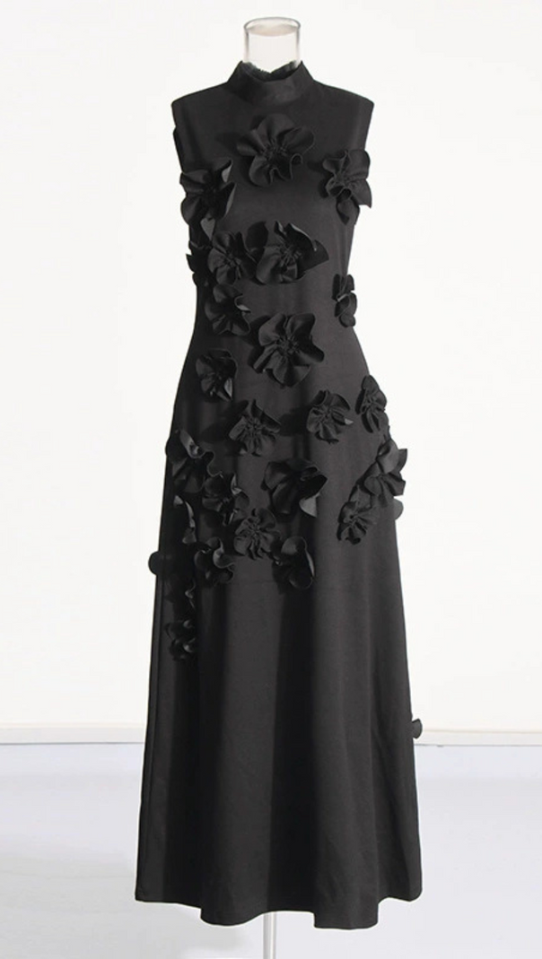 AIIZIE ANNONA BLACK FLOWER EMBELLISHED MAXI DRESS - product image
