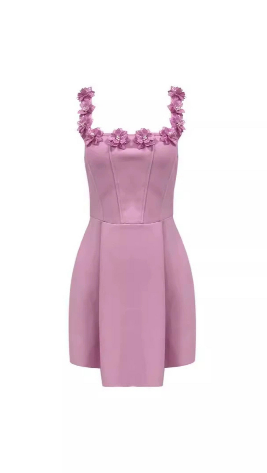 MINI ABITO ROSA CON COLLO A FIORI 3D