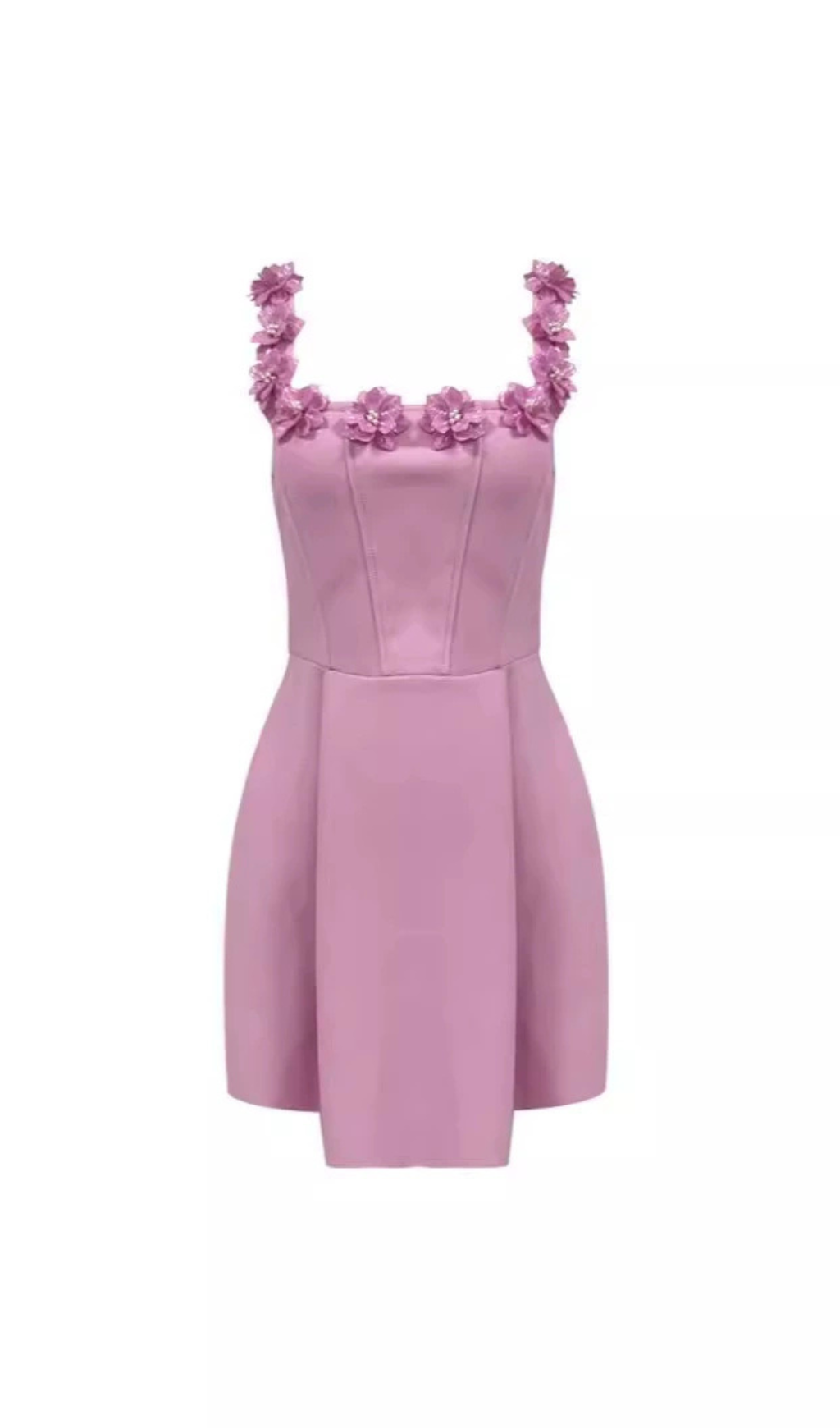 MINI ABITO ROSA CON COLLO A FIORI 3D