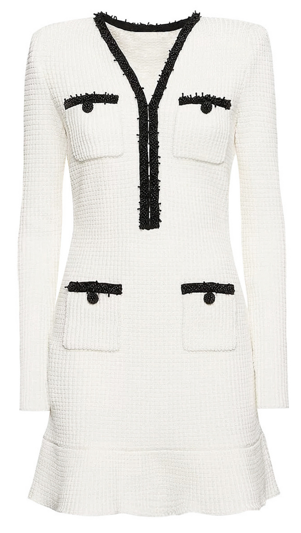 AIIZIE WHITE PEARL TRIM KNIT MINI DRESS - product image