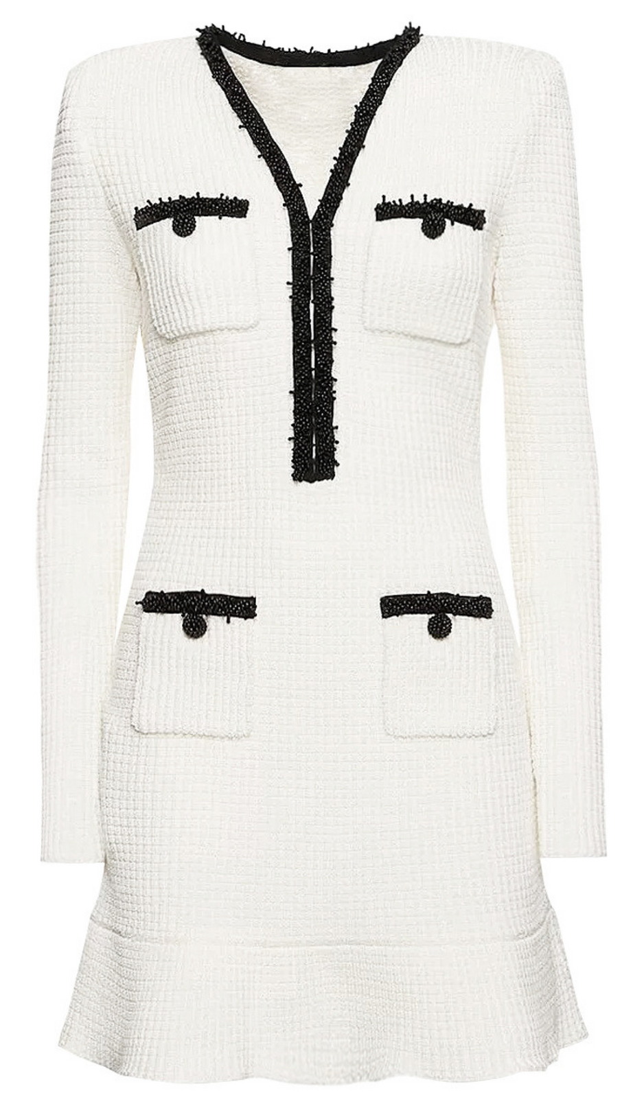 WHITE PEARL TRIM KNIT MINI DRESS
