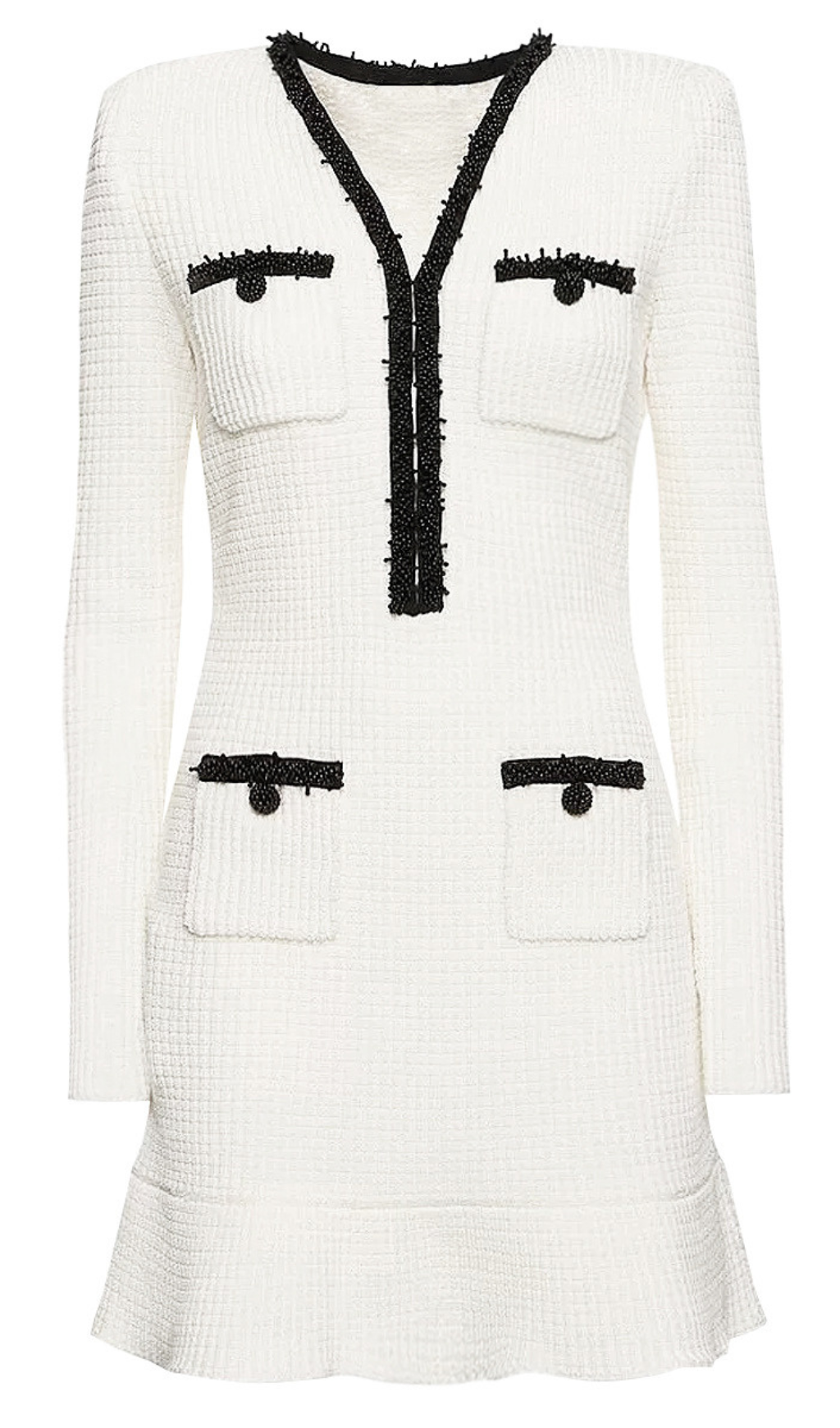 WHITE PEARL TRIM KNIT MINI DRESS