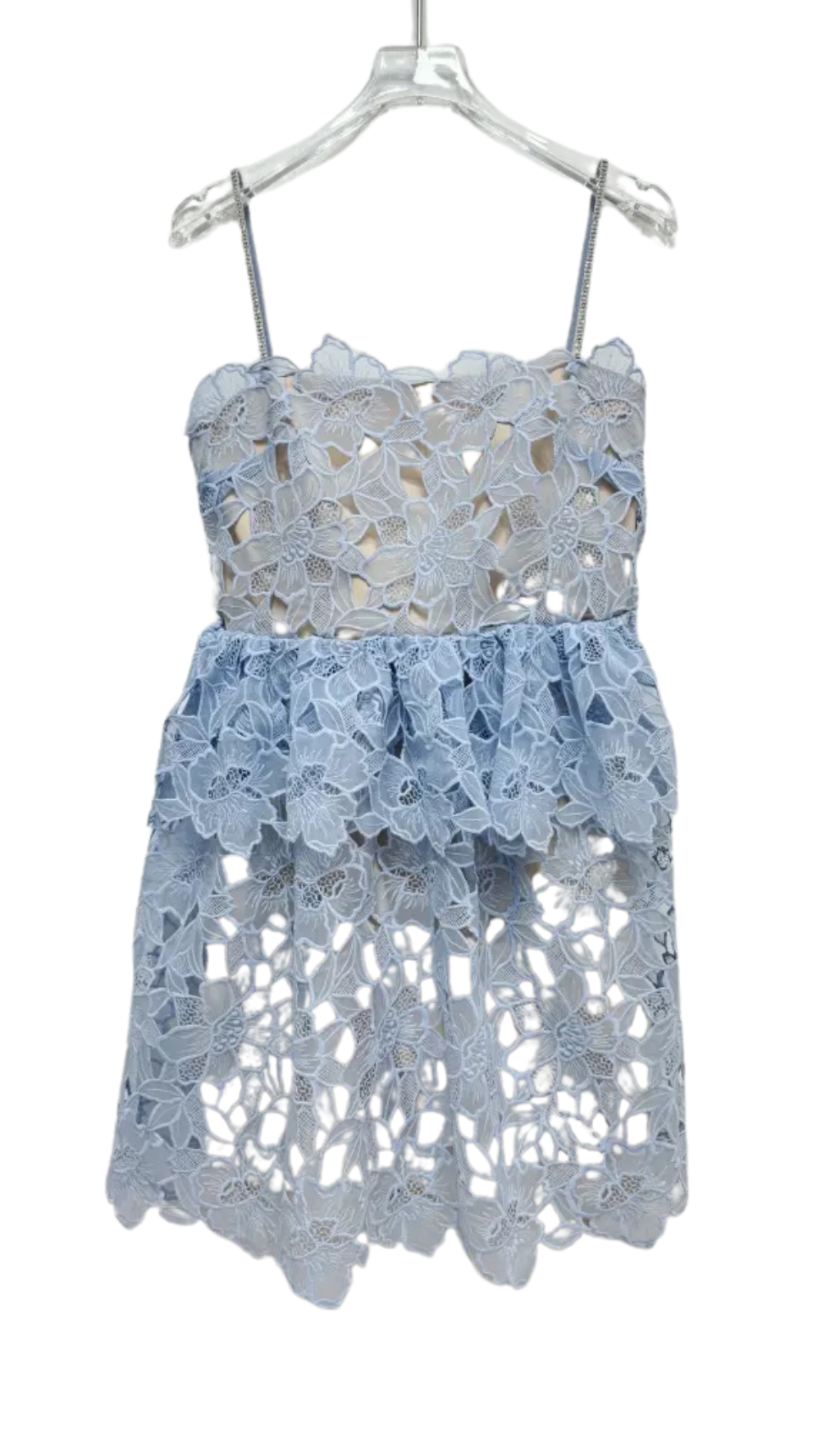 OLGA LACE LAYER CUTOUT MINI DRESS IN BLUE