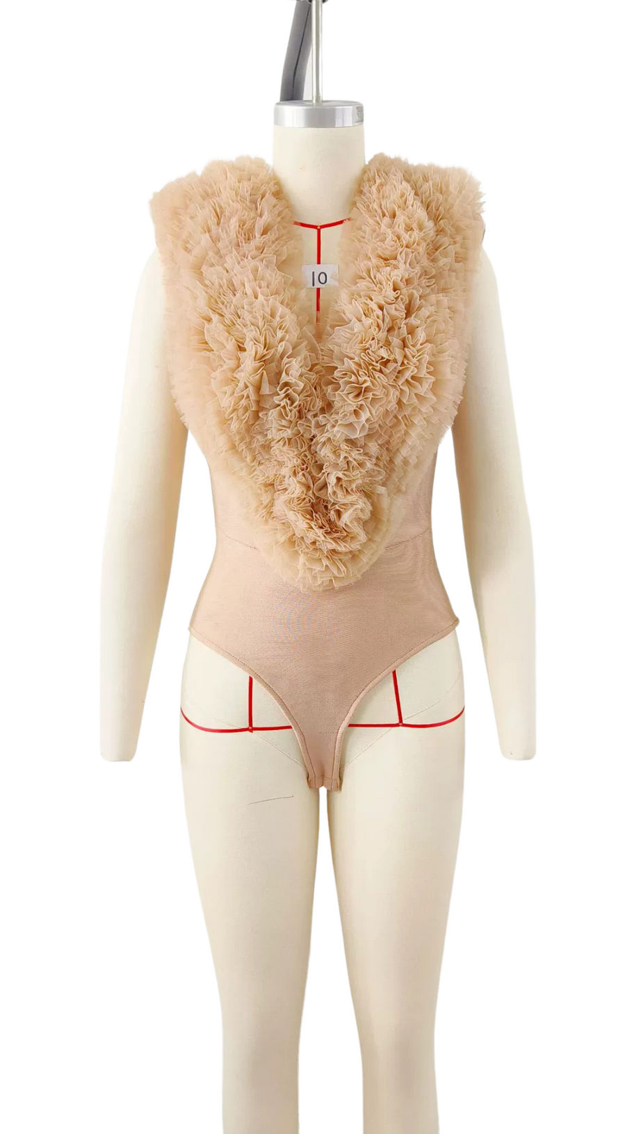 MIRANDA BANDAGE FIGURE FORM KNIT FLOWER DETAIL BODYSUIT