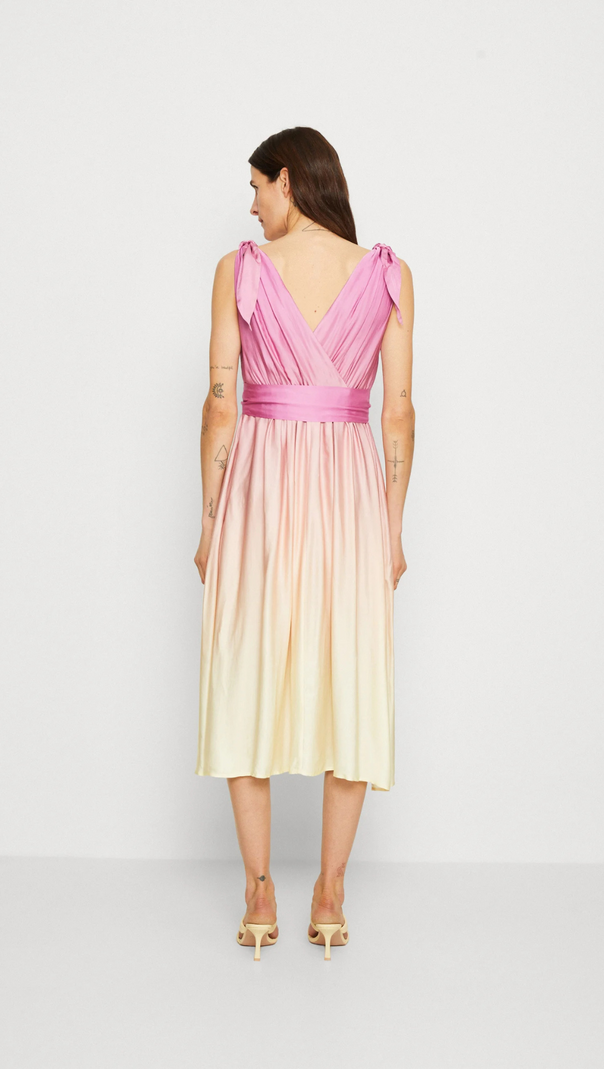 AIIZIE WRAP-OVER MIDI DRESS IN PASTEL YELLOW WITHOUT BELT - product image