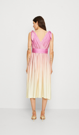 Wrap-over midi dress in pastel yellow without belt