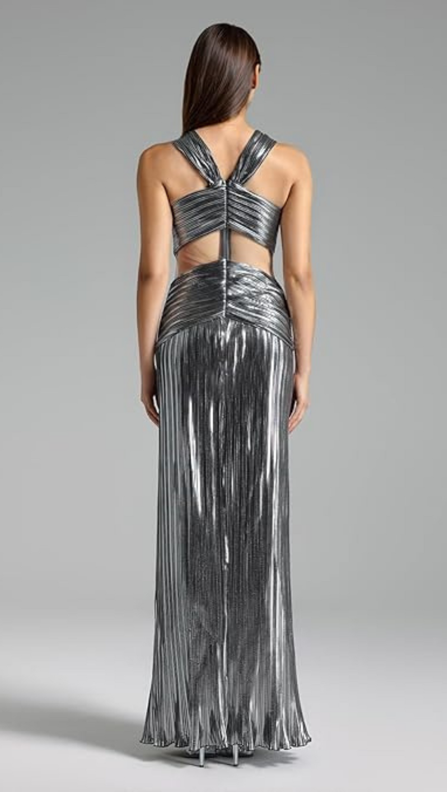 ELSA METALLIC CRISS CROSS HALTER NECK GOWN