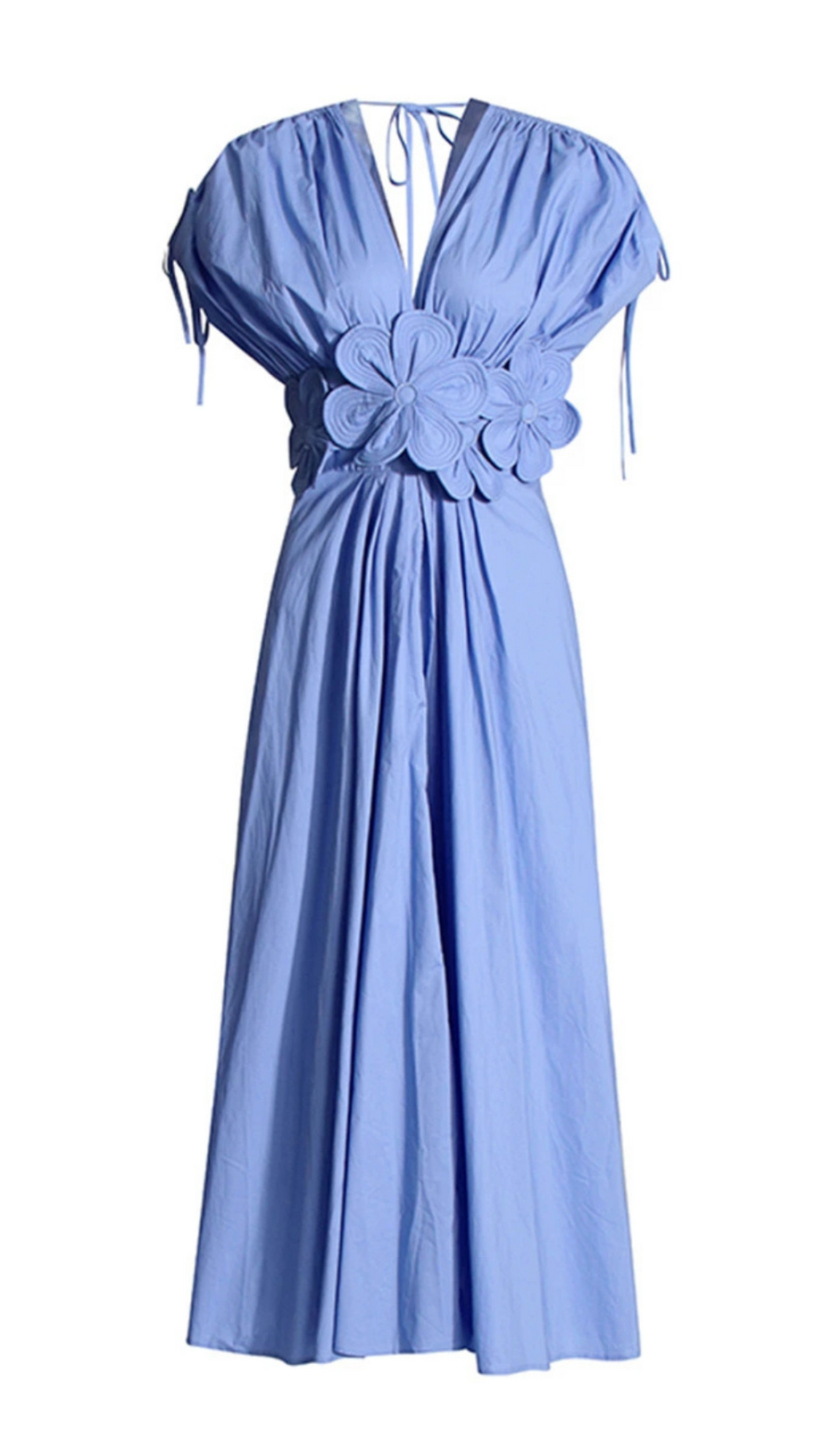 PATCHWORK APPLIQUES MIDI DRESS IN BLUE