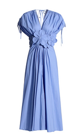 PATCHWORK APPLIQUES MIDI DRESS IN BLUE