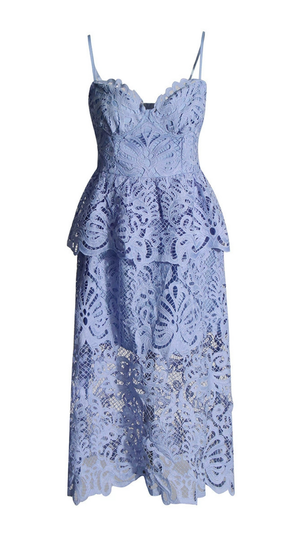 AIIZIE EVELYN CUT OUT LACE LAYERING MIDI DRESS IN BLUE - product image