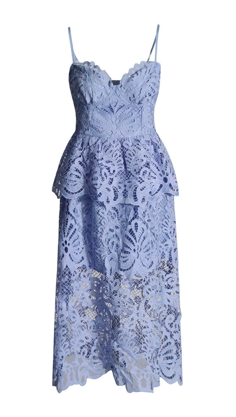ABITO MIDI A STRATI IN PIZZO TAGLIO EVELYN BLU