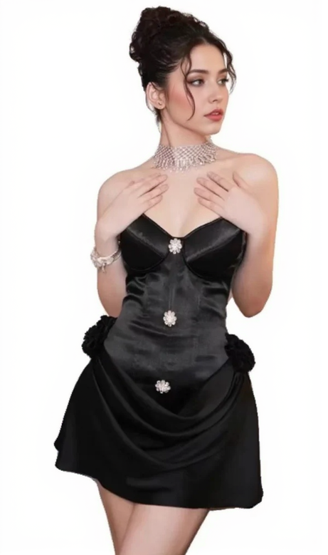 ABITO CORSETTO NERO CON FIORI AMEERA