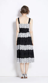 AFRA BLACK LACE STRIPES MIDI STRAP MIDI DRESS