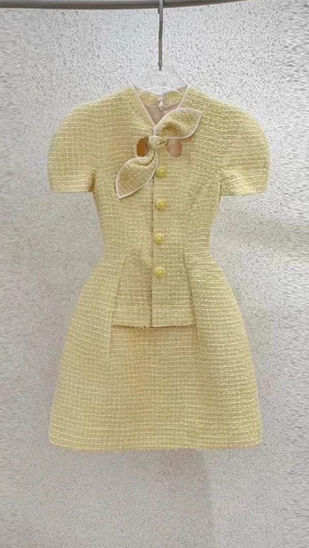 AIIZIE CHYNA YELLOW BUTTON MINI DRESS - product image