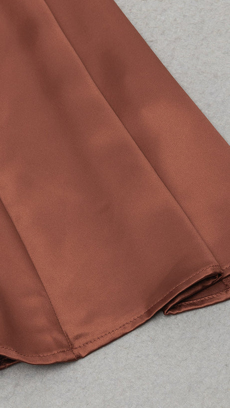 HALTER NECK RUCHED SATIN PROM DRESS