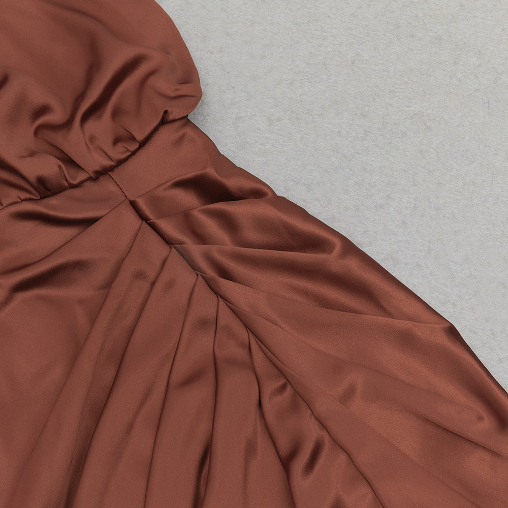 AIIZIE HALTER NECK RUCHED SATIN PROM DRESS - product image