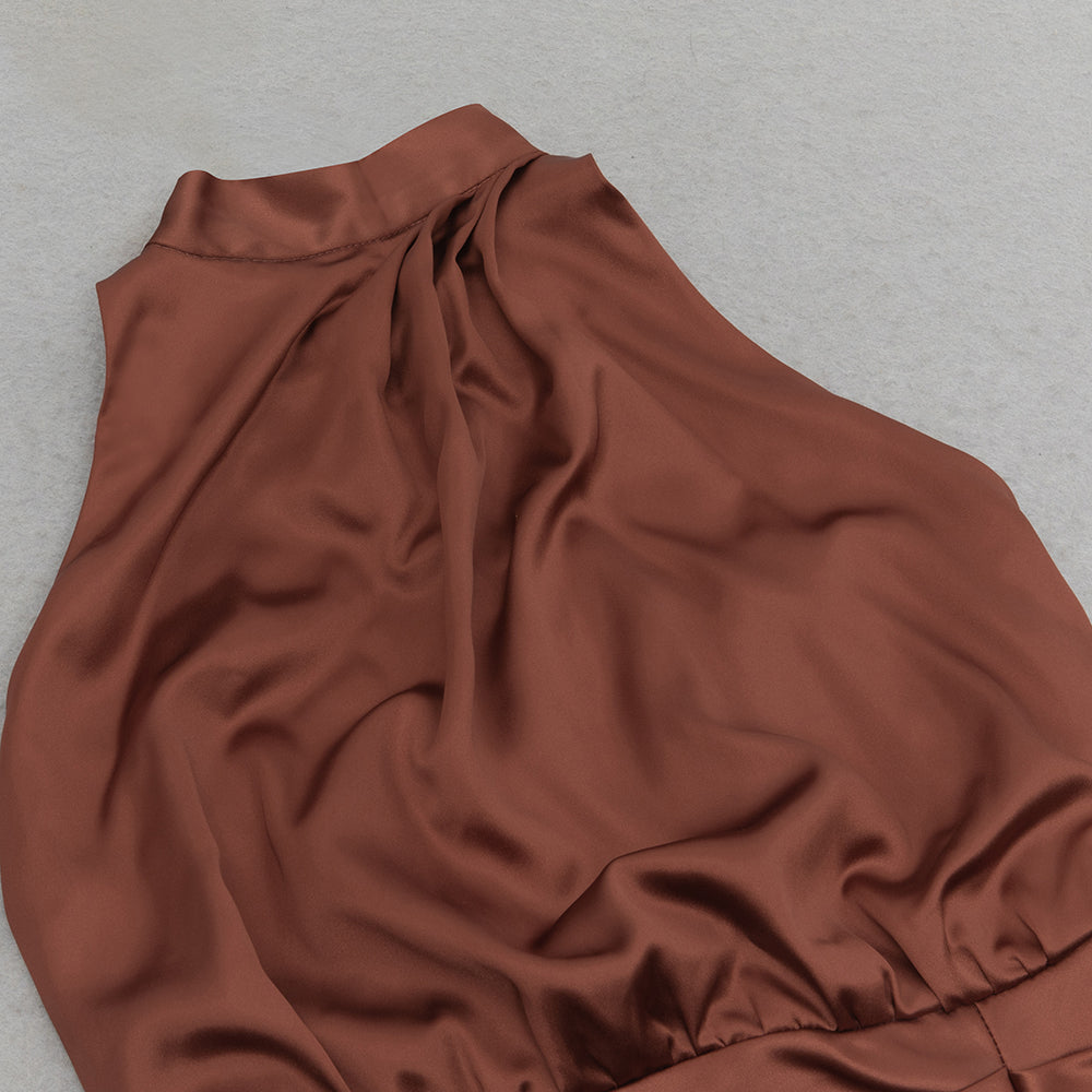 Neckholder-Ballkleid aus Satin mit Rüschen 