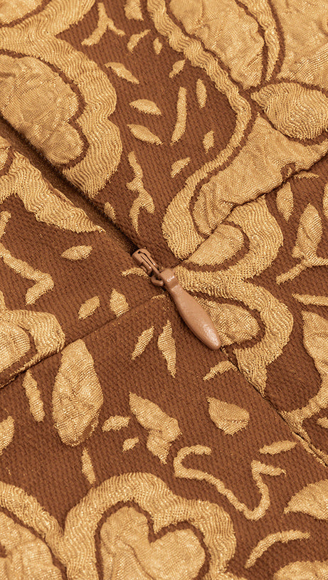 SQUARE COLLAR JACQUARD BAG BUTTOCK SLIT DRESS