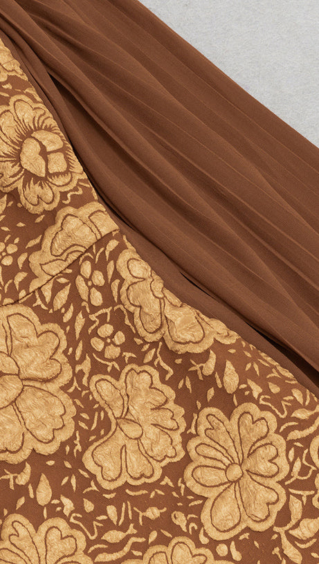 SQUARE COLLAR JACQUARD BAG BUTTOCK SLIT DRESS