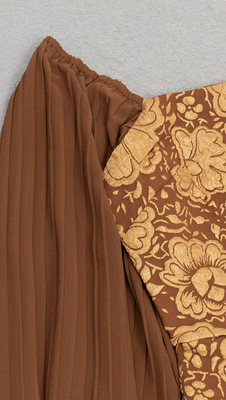 SQUARE COLLAR JACQUARD BAG BUTTOCK SLIT DRESS