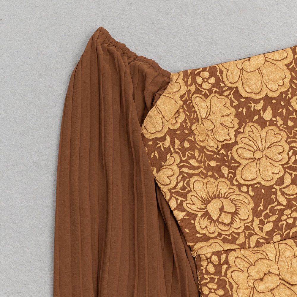 AIIZIE SQUARE COLLAR JACQUARD BAG BUTTOCK SLIT DRESS - product image