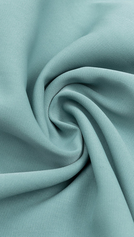 GRAY AND BLUE SINGLE-BREASTED BUTTON LONG-SLEEVED FRILL V-NECK RIBBON MIDI DRESS