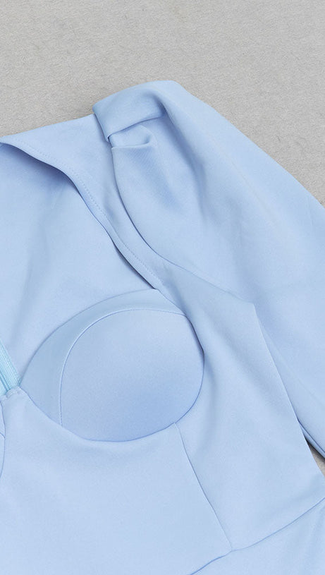 PUFFED SLEEVE BODYCON SLIT DRESS